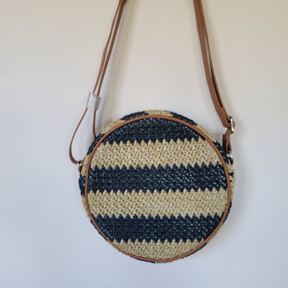 Adjustable Strap Jewell by Thirty-One Roundabout Bag, Navy + Tan